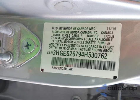 2004 Honda Civic Ex z USA, uszkodzony, nr VIN 2HGES26794H530762